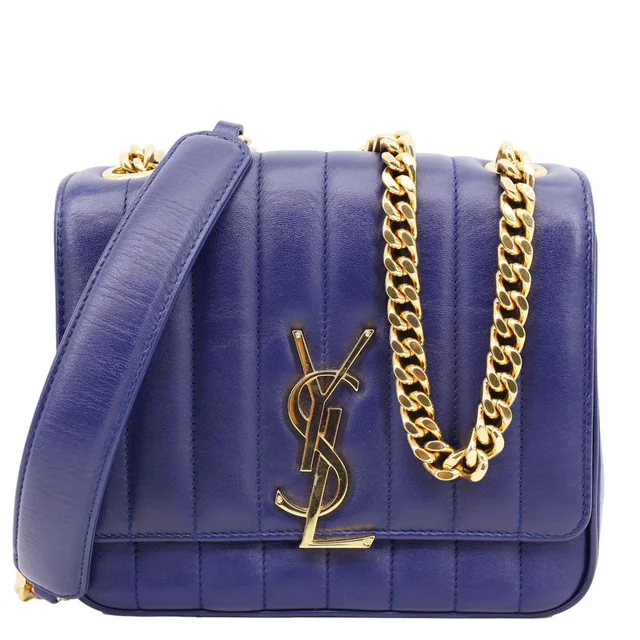 Saint Laurent Vicky Medium Matelasse Lambskin Chain Crossbody Bag Blue in Blue Lambskin from Dallas Designer Handbags