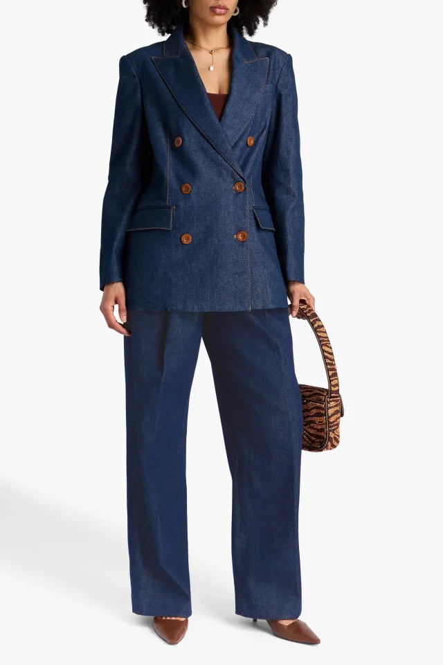 Zimmermann Double-Breasted Cotton-Blend Denim Blazer in Blue, photo 2 of 4 from THE OUTNET