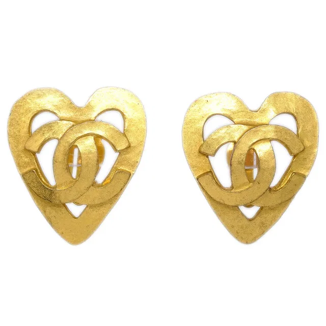 Chanel Gold Heart Earrings Clip-On 95P in Gold from AMORE Vintage Tokyo