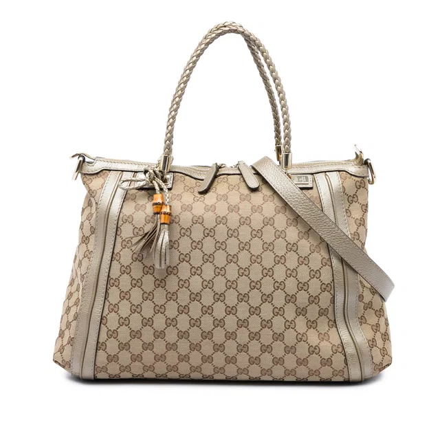 Gold Gucci GG Canvas Bella Satchel in Gold Canvas from Designer Revival