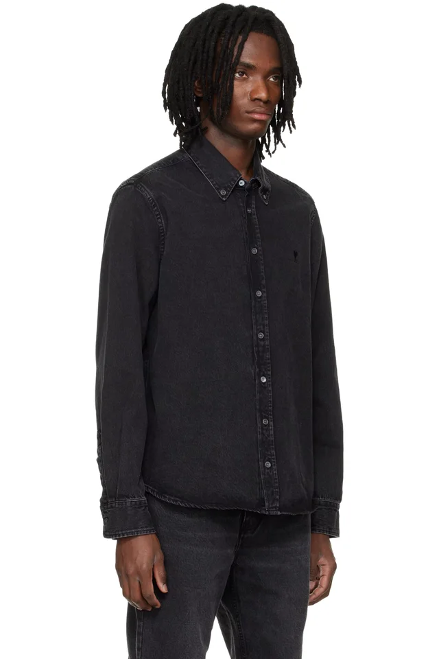 AMI Paris Black Cotton Ami De Coeur Denim Shirt, photo 2 of 2 from SSENSE