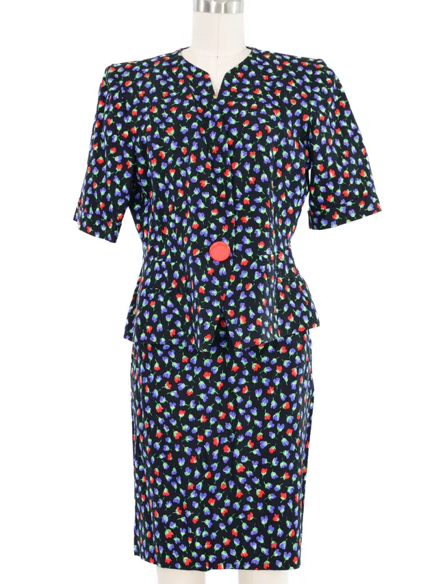 1980s Yves Saint Laurent Floral Printed Skirt Ensemble in Multicolor from Arcade Vintage