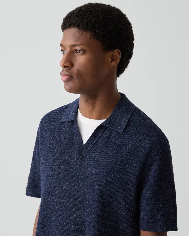 Theory Brenan Polo Shirt in Pacific Linen in NEW BALTIC 65% Linen, 23% Cotton, 12% Polyester; Exclusive Of Elastic, photo 4 of 8 from Theory