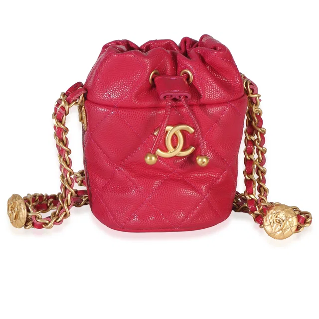 Chanel Fuchsia Quilted Caviar Twist Your Buttons Mini Bucket Bag in Pink Caviar leather from myGemma