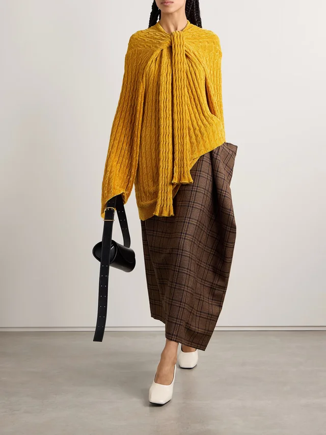 MARIE ADAM-LEENAERDT Oversized scarf-detailed cable-knit chenille sweater in Yellow, photo 2 of 2 from NET-A-PORTER (Canada)