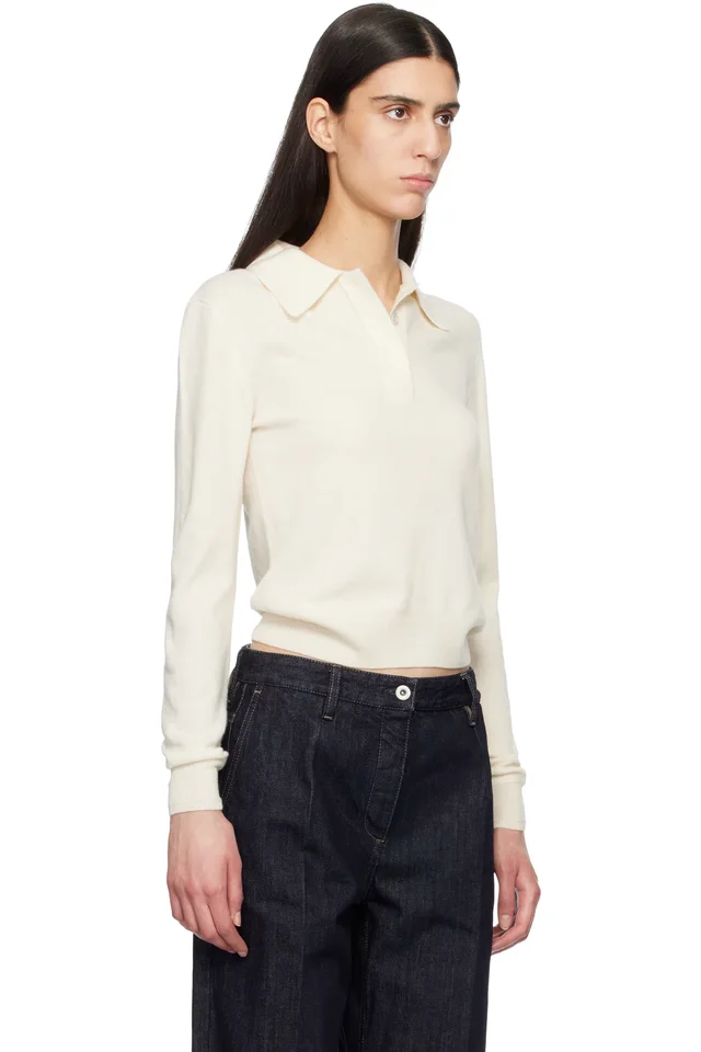 Jil Sander Off-White Wool Long Sleeve Polo, photo 2 of 2 from SSENSE