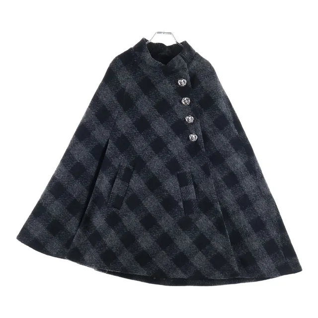 Chrome Hearts BS Flare Button Check Wool Poncho Cloak Gray Black in Black Wool from The Reluxe