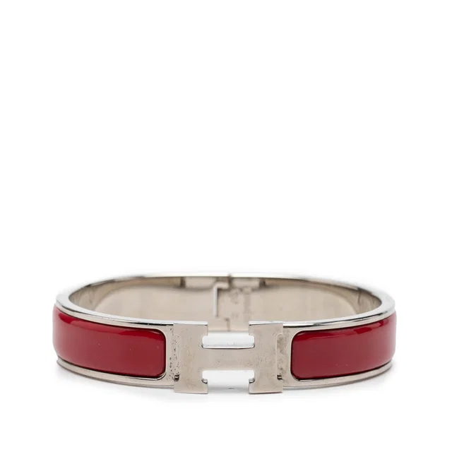 Red Hermès Narrow Enamel Clic H Bracelet PM in Red from Designer Revival