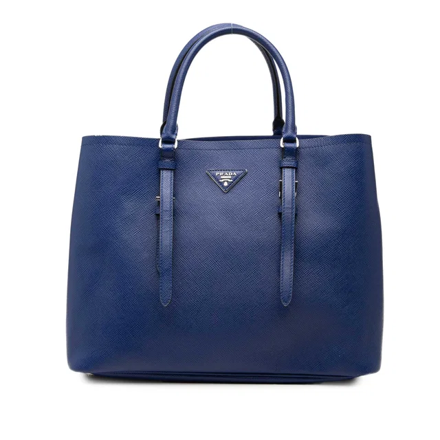 Blue Prada Medium Saffiano Cuir Double Handle Satchel in Blue Saffiano leather from Designer Revival