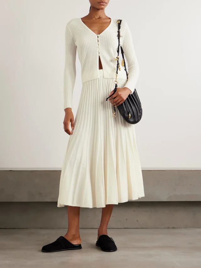 ARCH4 Sabrina pleated organic cashmere midi skirt in White, photo 2 of 2 from NET-A-PORTER (Canada)