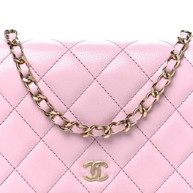 Chanel Caviar Quilted Wallet on Chain WOC Light Pink in Pink Caviar leather from FASHIONPHILE, photo 9 of 12