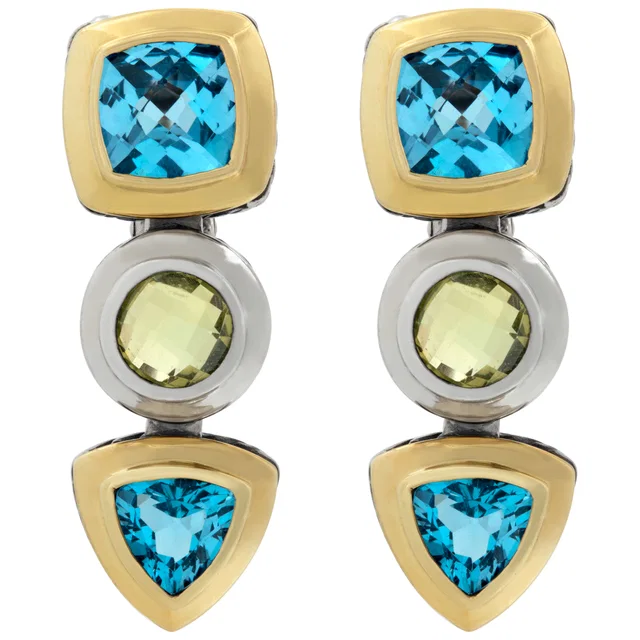 David Yurman Renaissance blue topaz lemon citrine earrings in 18k and silver in Blue Yellow Gold, Sterling Silver from Gray And Sons
