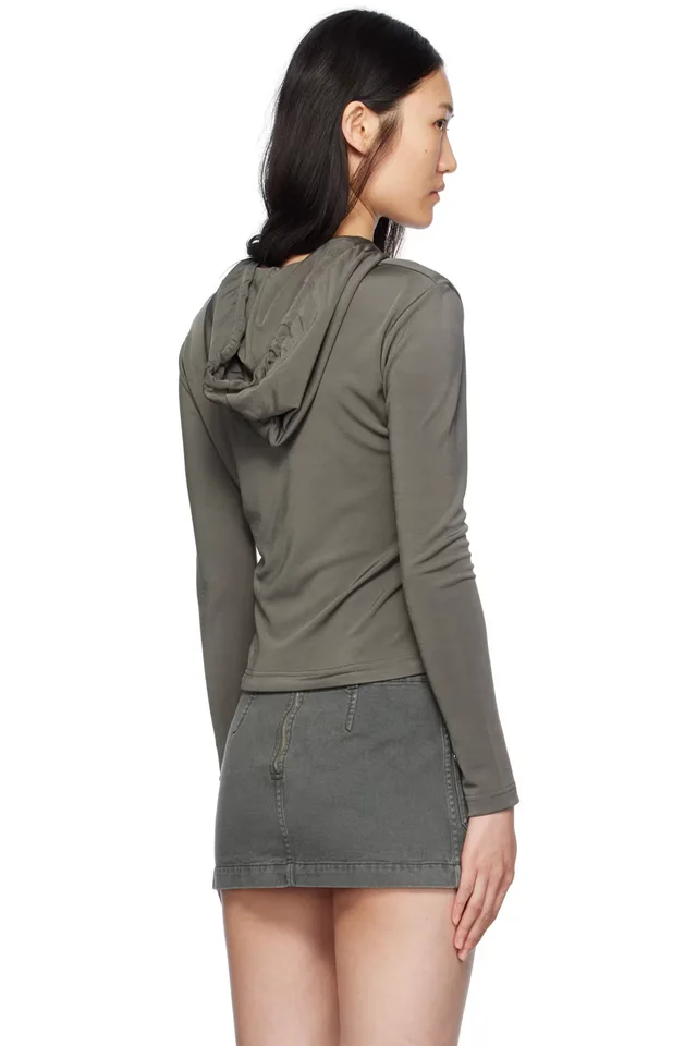 Dion Lee Gray Lustrous Shrunken Hoodie, photo 3 of 3 from SSENSE