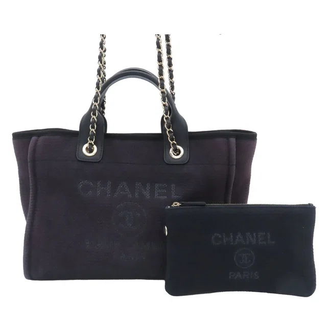 Chanel Deauville Small Shopping Black Cotton Canvas 2-Way Tote Bag in Black Canvas from The Reluxe