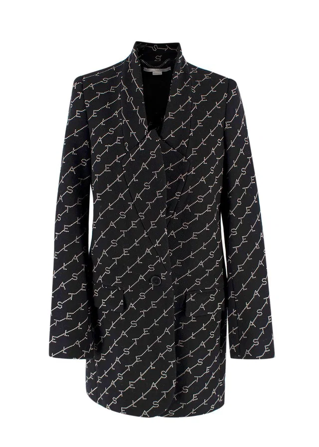 Stella McCartney Black Logo Print Wool Blend Coat in Black Wool from HEWI