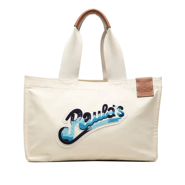 White LOEWE Paulas Ibiza Canvas Beach Cabas Tote in White Canvas from Designer Revival, photo 1 of 1