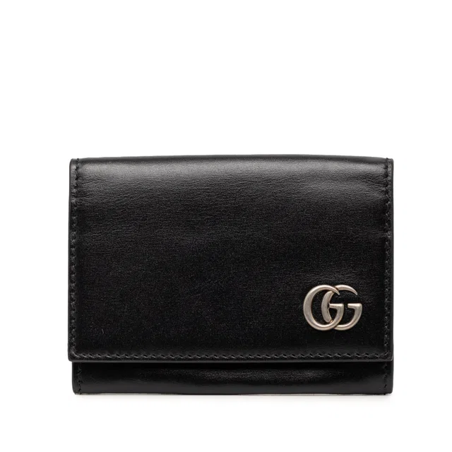 Black Gucci GG Marmont Calfskin Card Case in Black Calfskin from Designer Revival
