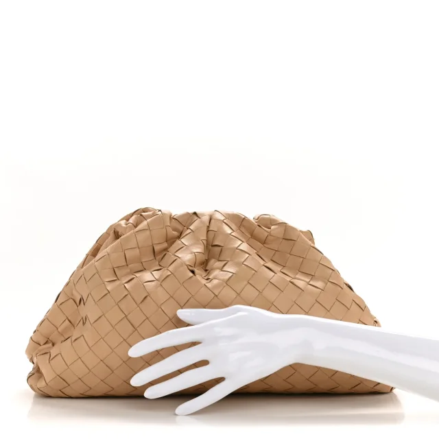 Bottega Veneta Nappa Maxi Intrecciato The Pouch Oversized Clutch Almond in Nappa leather from FASHIONPHILE, photo 2 of 11
