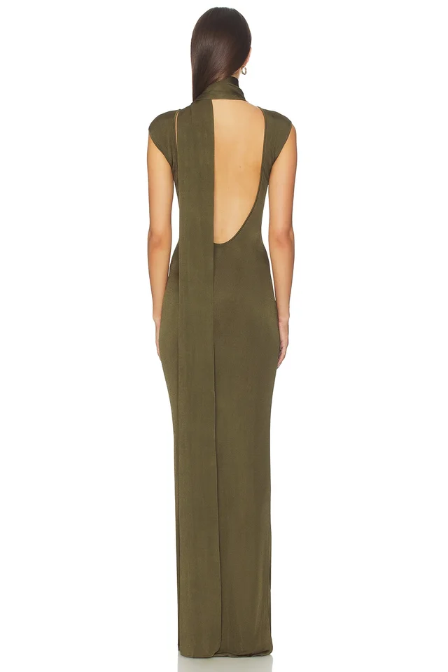 SRG Dianne Scarf Wrap Gown in Pine Green, photo 4 of 6 from REVOLVE (Canada)