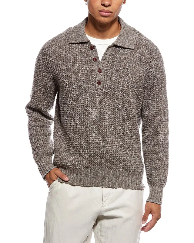 Brunello Cucinelli Wool & Cashmere-Blend Polo Sweater in //asset2.ruecdn.com/images/sw/101074/1010747094_RLSW_brown.jpg, image 1 of 1 from Gilt