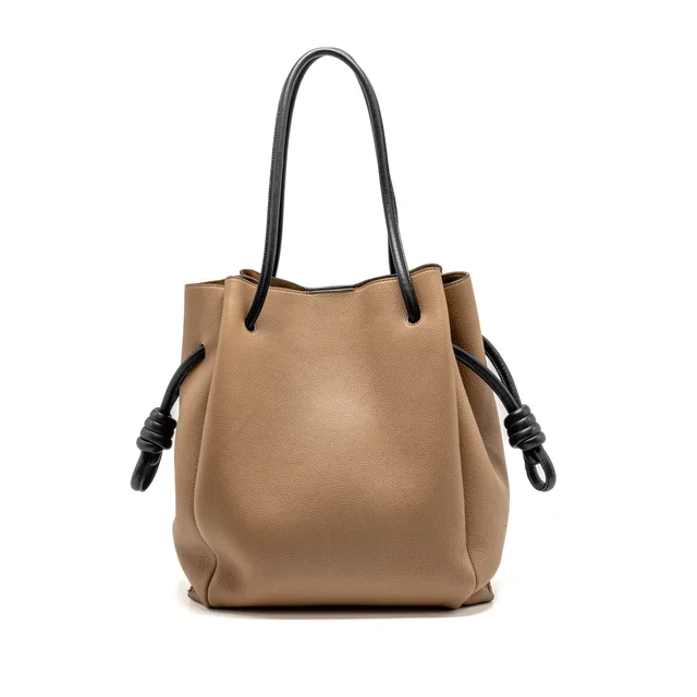 Loewe Flamenco Knot Tote Bag Grained Calfskin Brown/Black SHW in Black Caviar leather from EMIER