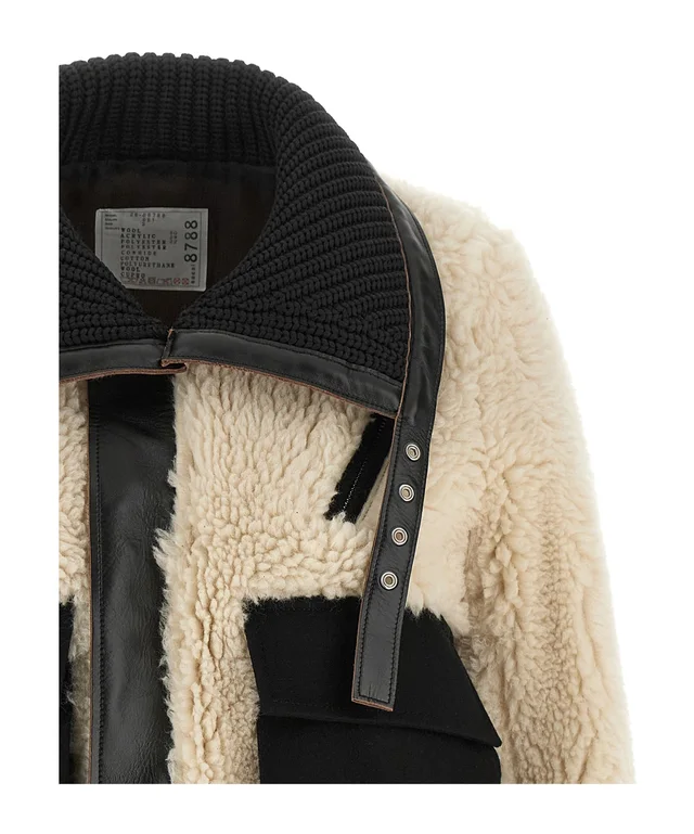 Sacai Cropped Shearling-Effect Jacket, photo 3 of 5 from SENSER