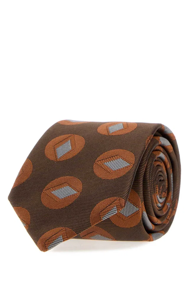 Giorgio Armani Geometric-Jacquard Silk Necktie — Brown Exterior: Lining: Neckties in Brown Silk from HEWI