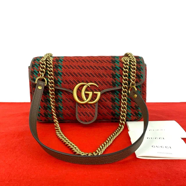 Gucci GG Marmont Logo Tweed Leather Shoulder Bag Semi in Tweed from The Reluxe