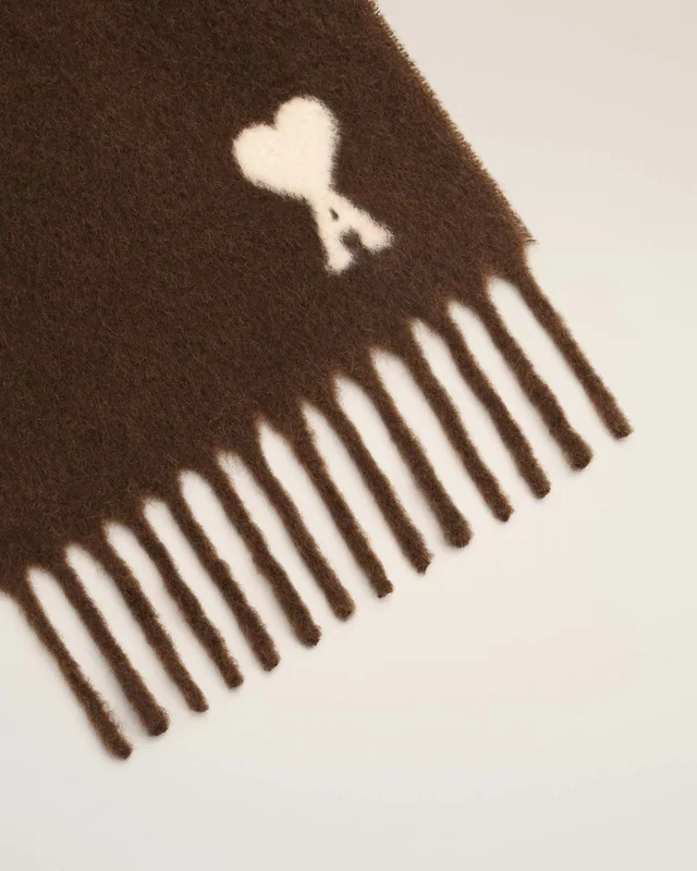 Ami Paris Brown alpaca scarf with Ami de Coeur, photo 2 of 3 from SENSER
