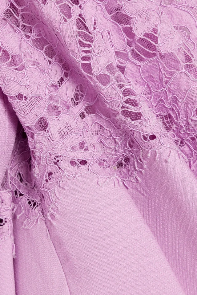 Valentino Garavani Lace-Paneled Wool and Silk-Blend Crepe Mini Dress in Purple, photo 4 of 4 from THE OUTNET