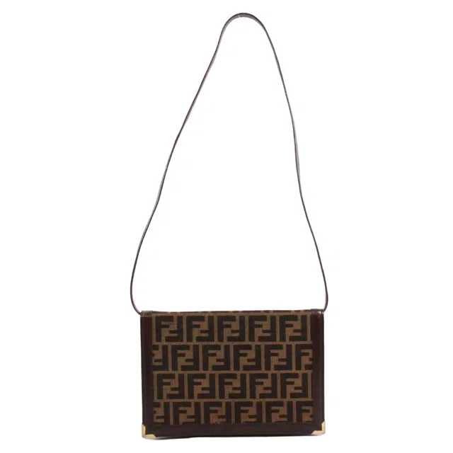 Fendi Zucca Vintage Leather Canvas Brown Shoulder Bag Gold in Brown Canvas from The Reluxe