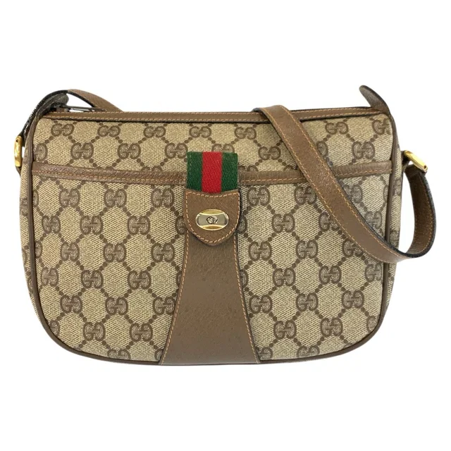 Gucci Vintage Sherry Line Beige GG Supreme Canvas Shoulder Bag Pochette in Beige Canvas from The Reluxe