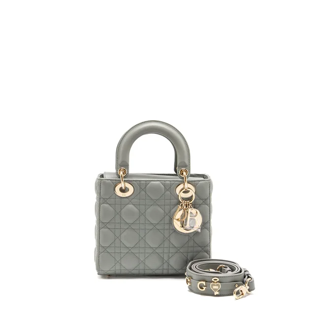 My ABCDior Small Lady Dior Lambskin Stone Grey LGHW in Grey Lambskin from EMIER