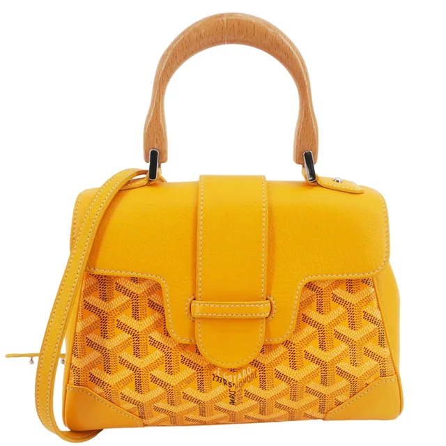 Goyard Saigon Mini Chevron Print Coated Canvas Top Handle Shoulder Bag Yellow in Yellow Coated canvas from Dallas Designer Handbags