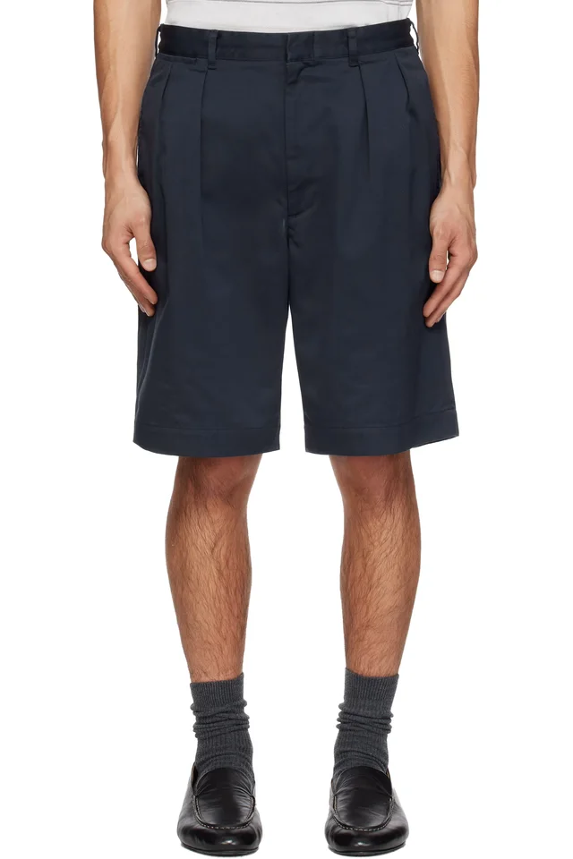 nanamica Navy Double Pleated Chino Shorts, image 1 of 1 from SSENSE