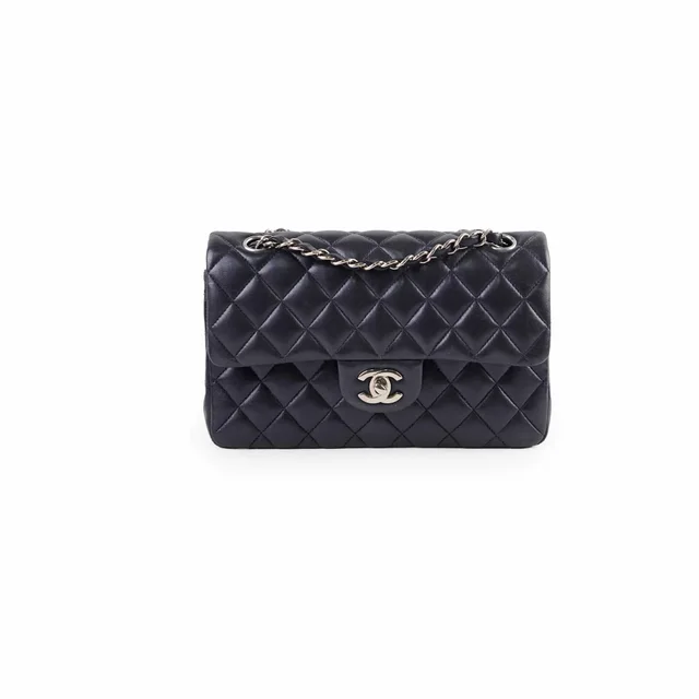 Chanel Small Lambskin Classic Flap Mettalic Navy Series 24 in Navy Lambskin from The Purse Affair