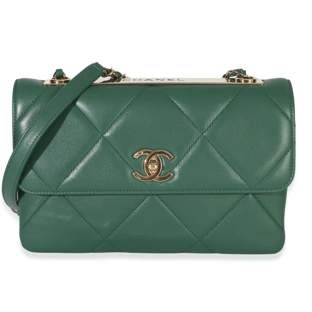 Chanel Green Quilted Lambskin Small Trendy Flap Bag in Green Lambskin from myGemma