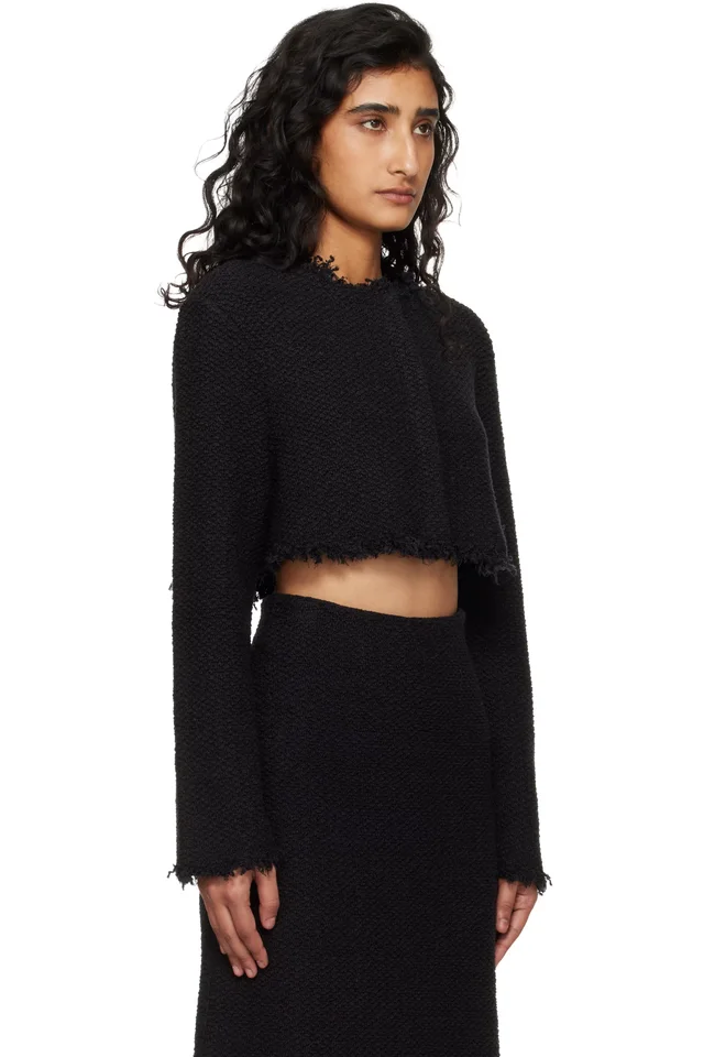 Jil Sander Black Boucle Long Sleeves Cropped Jacket, photo 2 of 4 from SSENSE