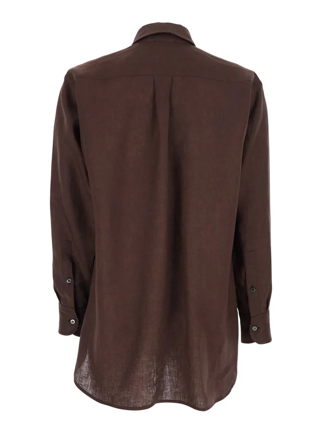LEPLAIN Brown Linen Shirt with Classic Collar and Button Closure Woman in Brown, photo 4 of 6 from Gaudenzi Boutique
