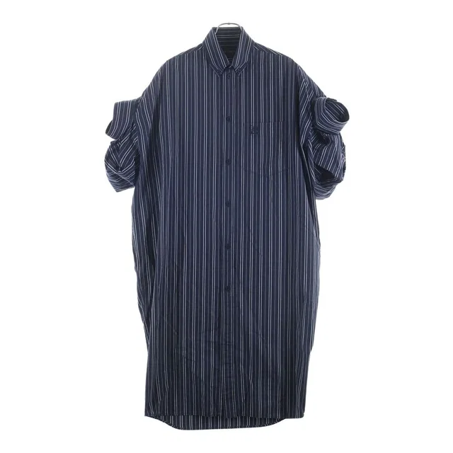 Balenciaga BB Embroidery Logo Striped Pattern Long Sleeve Long Shirt Dress Navy in Navy from The Reluxe