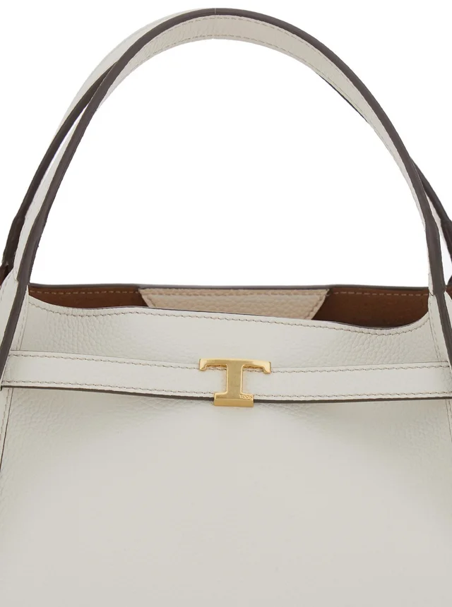 TOD'S White Medium Tote Bag with T Timeless Plaque on the Front and Adjustable and Removable Shoulder Strap in Leather Woman in White 100% Calf, photo 10 of 12 from Gaudenzi Boutique