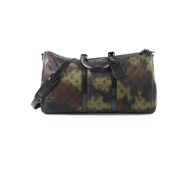 Louis Vuitton x Virgil Abloh Camouflage Monogram Keepall 50 Bandouliere Black/Khaki in Black Nylon from The Purse Affair
