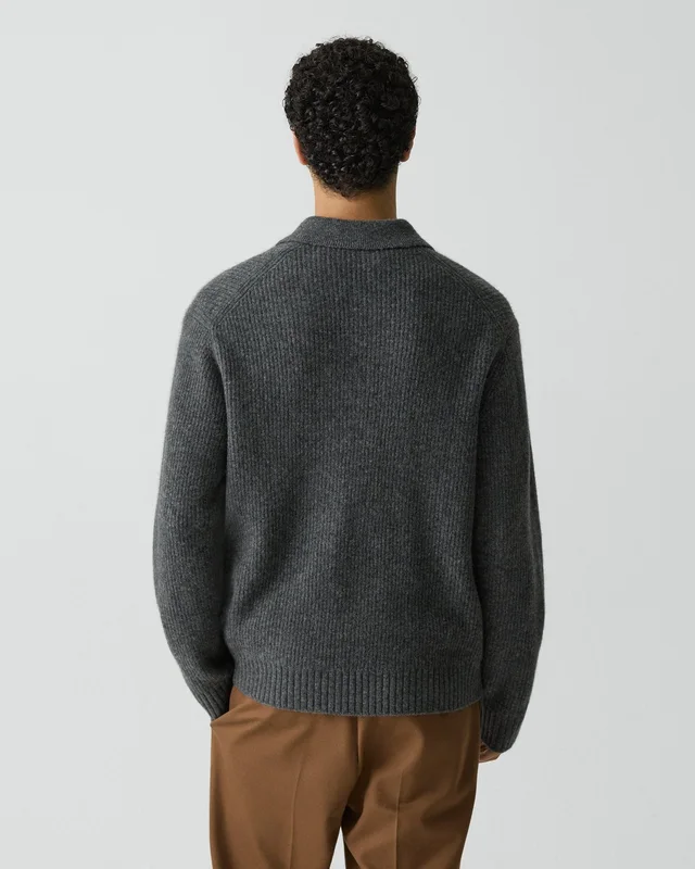 Theory Relaxed Polo Sweater in Astor Wool in CHARCOAL, photo 11 of 14 from Theory
