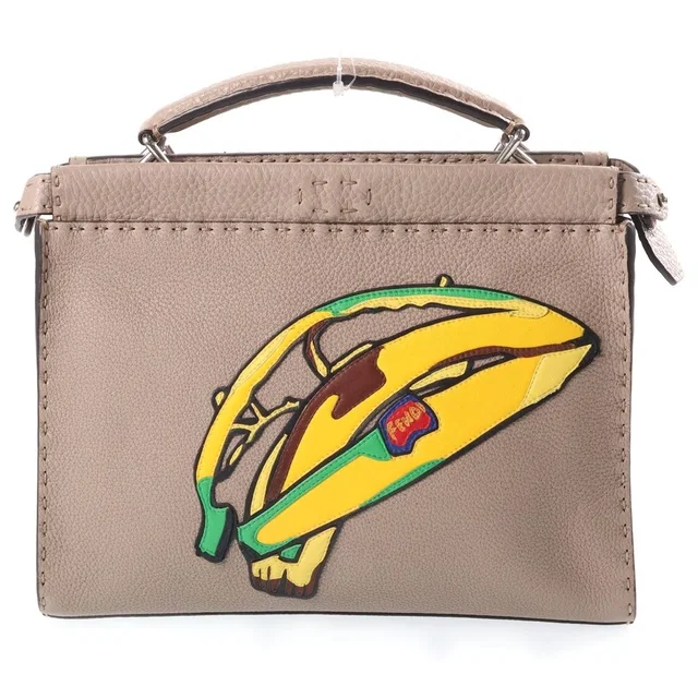 Fendi 2-Way Leather Peekaboo Selleria Banana Shoulder Bag Beige in Beige Leather from The Reluxe