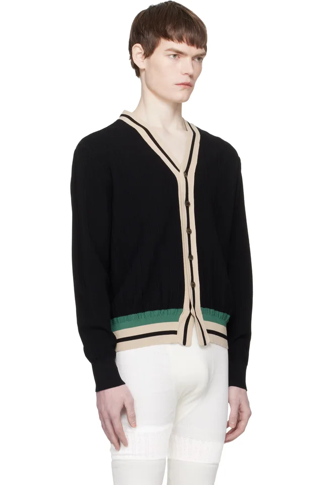 Dries Van Noten Black Block Stripe Cardigan, photo 2 of 4 from SSENSE