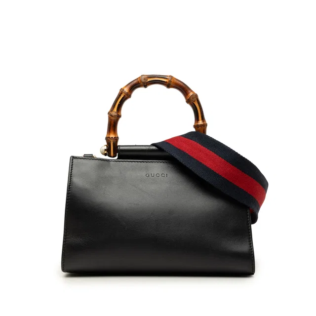 Black Gucci Mini Nappa Bamboo Web Nymphaea Top Handle Bag Satchel in Black Nappa leather from Designer Revival