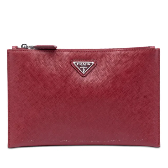 Red Prada Saffiano Clutch in Red Saffiano leather from Designer Revival