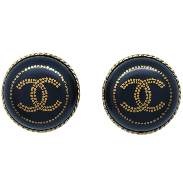Chanel Black Button Earrings Clip-On 00A in Black Resin from AMORE Vintage Tokyo