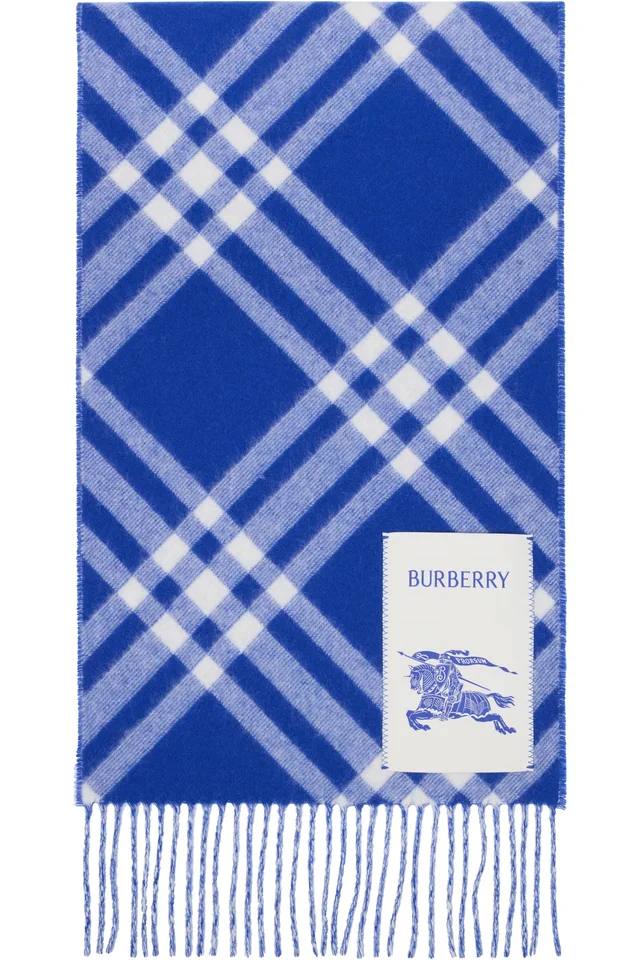 Blue & White Check Cashmere Scarf