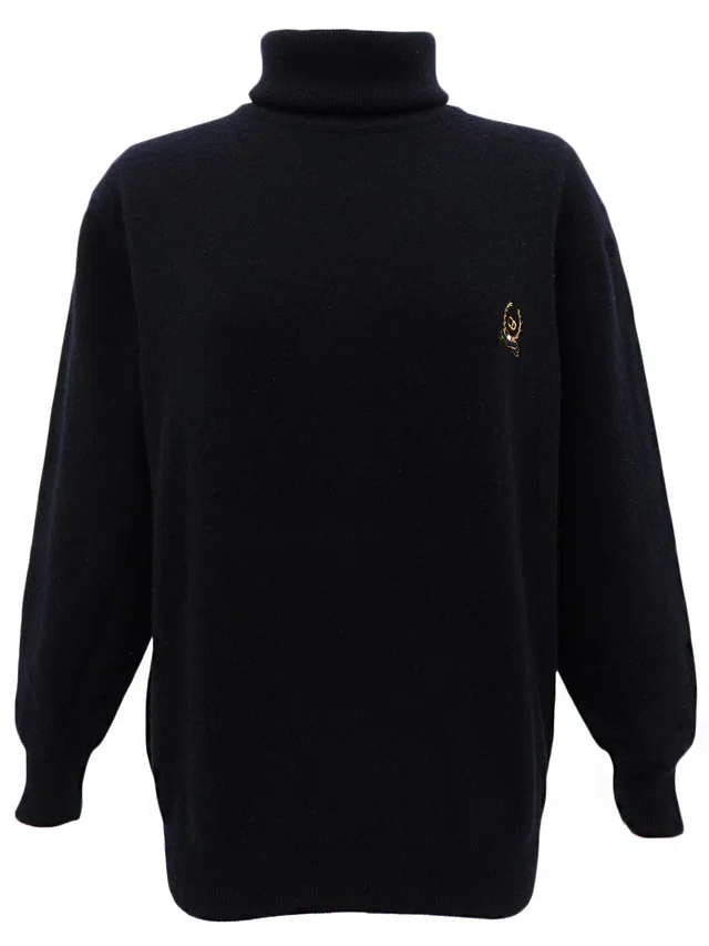 Dior Logo Embroidered Turtleneck Knit Sweater #46 Black in Black Wool from VINTAGE QOO TOKYO